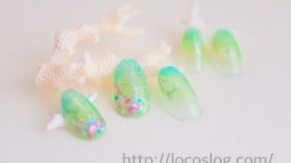 水面ネイル♪海辺に咲く あじさいネイル(スタンプネイル3)
